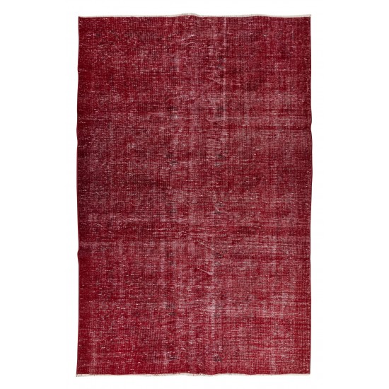 1960s Handmade Central Anatolian Rug Over-Dyed in Red, Ideal for Contemporary Interiors