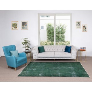Handmade Vintage Turkish Rug Over-Dyed in Green, Great 4 Modern Interiors Handmade Vintage Turkish Rug Over-Dyed in Green, Great 4 Modern Interiors