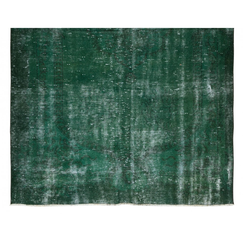 Handmade Vintage Turkish Rug Over-Dyed in Green, Great 4 Modern Interiors