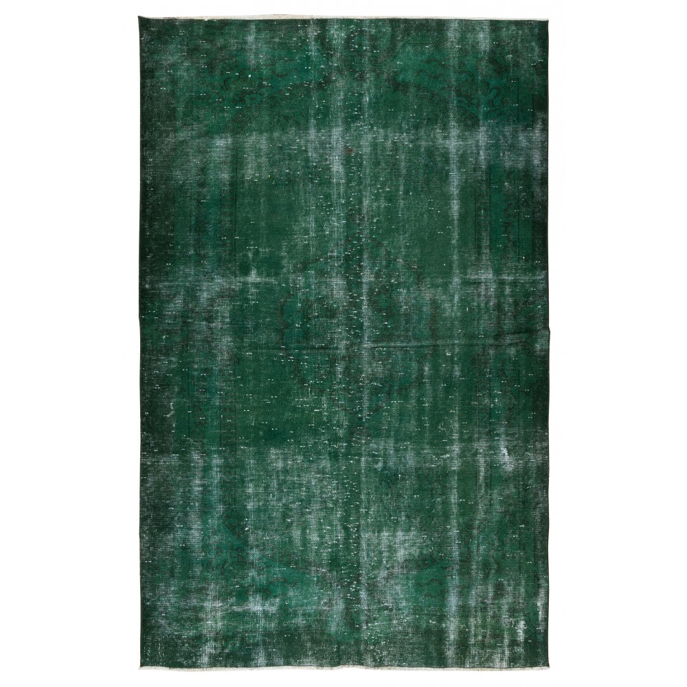 Handmade Vintage Turkish Rug Over-Dyed in Green, Great 4 Modern Interiors