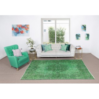 Handmade Vintage Turkish Rug Over-Dyed in Green, Great 4 Modern Interiors Handmade Vintage Turkish Rug Over-Dyed in Green, Great 4 Modern Interiors