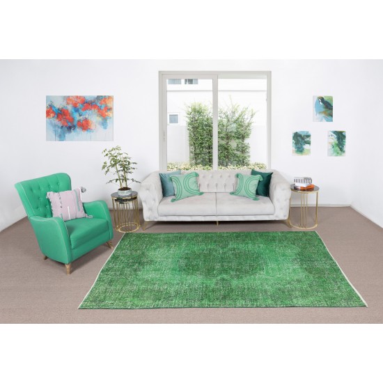 Handmade Vintage Turkish Rug Over-Dyed in Green, Great 4 Modern Interiors Handmade Vintage Turkish Rug Over-Dyed in Green, Great 4 Modern Interiors