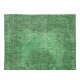 Handmade Vintage Turkish Rug Over-Dyed in Green, Great 4 Modern Interiors