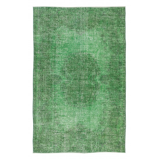 Handmade Vintage Turkish Rug Over-Dyed in Green, Great 4 Modern Interiors