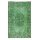 Handmade Vintage Turkish Rug Over-Dyed in Green, Great 4 Modern Interiors