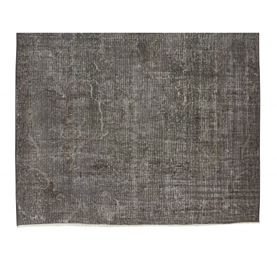 Contemporary Turkish Wool Area Rug Over-Dyed in Gray, Hand-Knotted Vintage Carpet