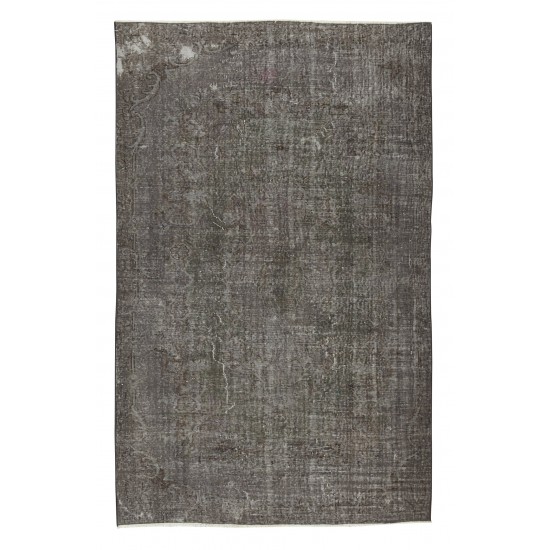 Contemporary Turkish Wool Area Rug Over-Dyed in Gray, Hand-Knotted Vintage Carpet