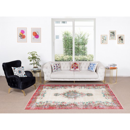Hand Knotted Turkish Rug with Roses, Flower Design Vintage Home Decor Carpet Hand Knotted Turkish Rug with Roses, Flower Design Vintage Home Decor Carpet