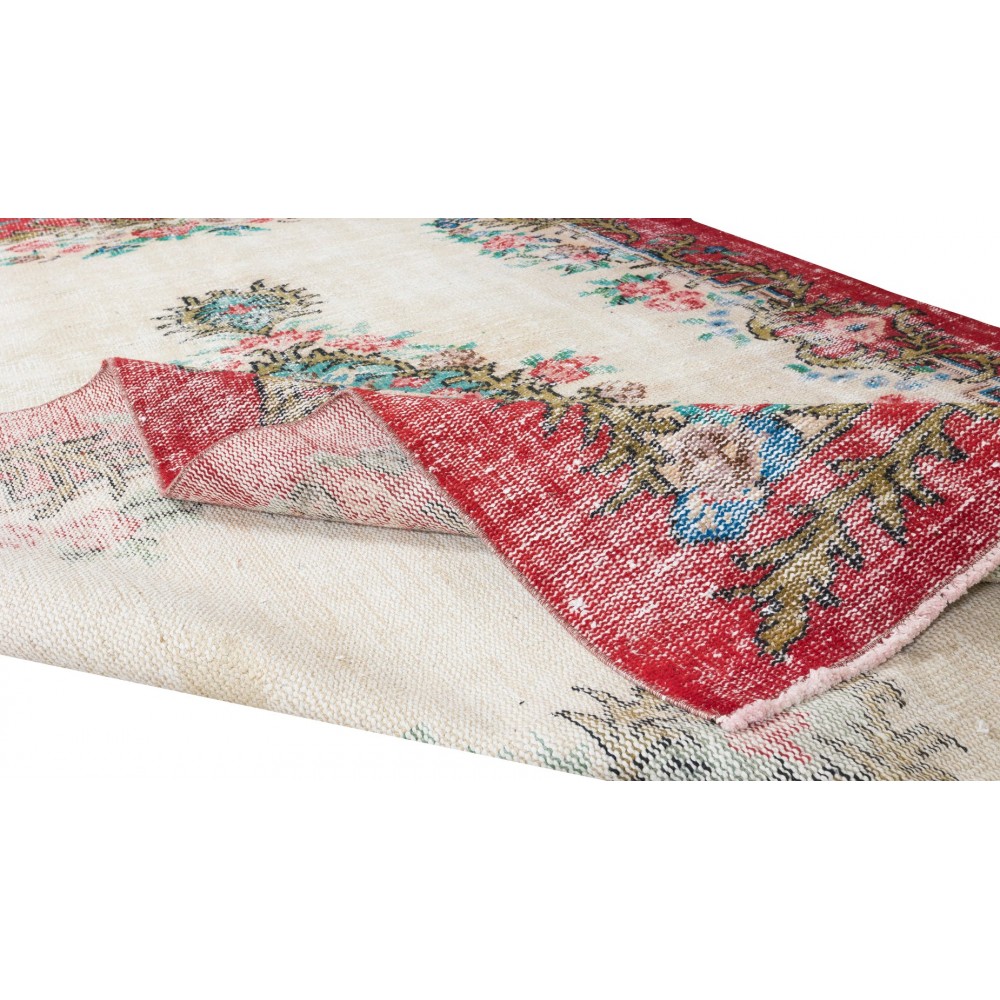 Hand Knotted Turkish Rug with Roses, Flower Design Vintage Home Decor Carpet