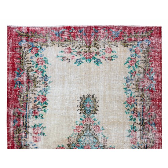 Hand Knotted Turkish Rug with Roses, Flower Design Vintage Home Decor Carpet Hand Knotted Turkish Rug with Roses, Flower Design Vintage Home Decor Carpet