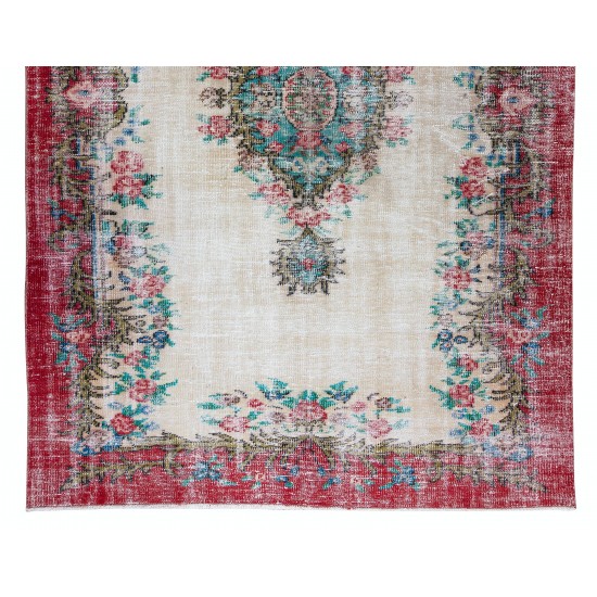 Hand Knotted Turkish Rug with Roses, Flower Design Vintage Home Decor Carpet Hand Knotted Turkish Rug with Roses, Flower Design Vintage Home Decor Carpet
