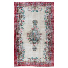 Hand Knotted Turkish Rug with Roses, Flower Design Vintage Home Decor Carpet