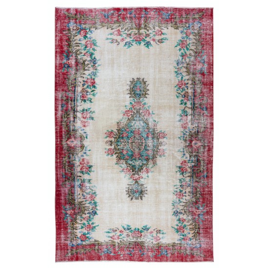 Hand Knotted Turkish Rug with Roses, Flower Design Vintage Home Decor Carpet Hand Knotted Turkish Rug with Roses, Flower Design Vintage Home Decor Carpet