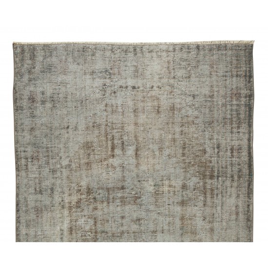 Distressed Handmade Wool Area Rug Over-Dyed in Gray, Vintage Turkish Carpet