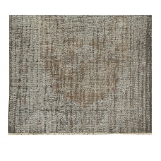 Distressed Handmade Wool Area Rug Over-Dyed in Gray, Vintage Turkish Carpet