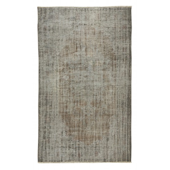Distressed Handmade Wool Area Rug Over-Dyed in Gray, Vintage Turkish Carpet