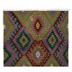 Multicolored Handmade Turkish Wool Kilim, One of a Kind Flat-Weave Rug, Floor Covering