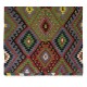 Multicolored Handmade Turkish Wool Kilim, One of a Kind Flat-Weave Rug, Floor Covering