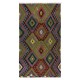 Multicolored Handmade Turkish Wool Kilim, One of a Kind Flat-Weave Rug, Floor Covering