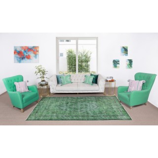 Distressed Handmade Vintage Turkish Rug Over-Dyed in Green, Great 4 Modern Interiors Distressed Handmade Vintage Turkish Rug Over-Dyed in Green, Great 4 Modern Interiors