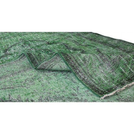 Distressed Handmade Vintage Turkish Rug Over-Dyed in Green, Great 4 Modern Interiors Distressed Handmade Vintage Turkish Rug Over-Dyed in Green, Great 4 Modern Interiors