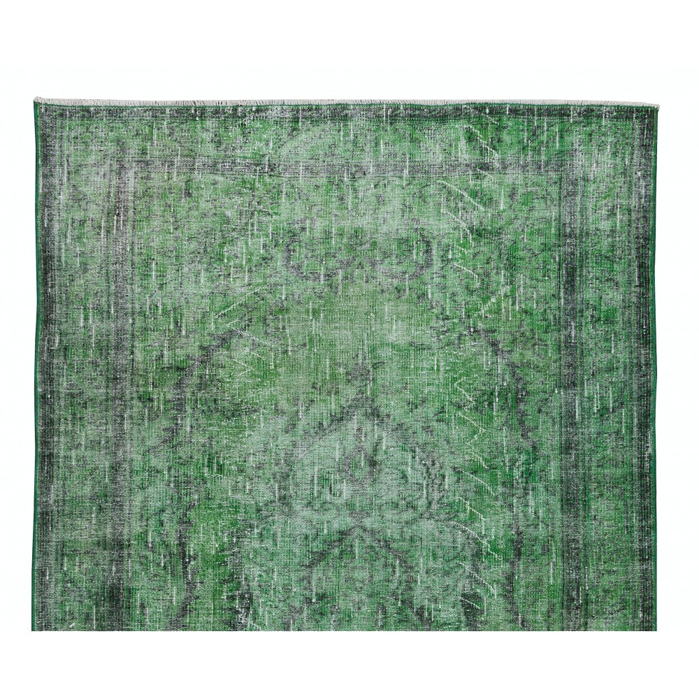 Distressed Handmade Vintage Turkish Rug Over-Dyed in Green, Great 4 Modern Interiors