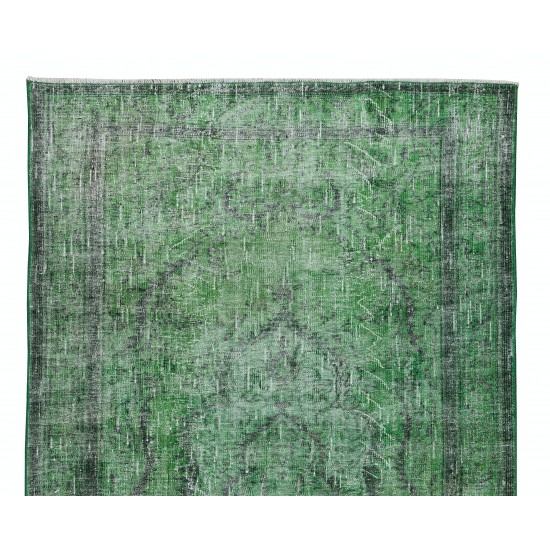 Distressed Handmade Vintage Turkish Rug Over-Dyed in Green, Great 4 Modern Interiors Distressed Handmade Vintage Turkish Rug Over-Dyed in Green, Great 4 Modern Interiors