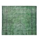 Distressed Handmade Vintage Turkish Rug Over-Dyed in Green, Great 4 Modern Interiors