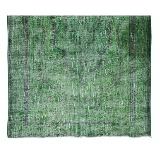 Distressed Handmade Vintage Turkish Rug Over-Dyed in Green, Great 4 Modern Interiors