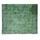 Distressed Handmade Vintage Turkish Rug Over-Dyed in Green, Great 4 Modern Interiors