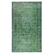 Distressed Handmade Vintage Turkish Rug Over-Dyed in Green, Great 4 Modern Interiors
