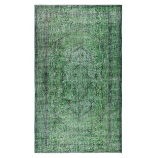 Distressed Handmade Vintage Turkish Rug Over-Dyed in Green, Great 4 Modern Interiors