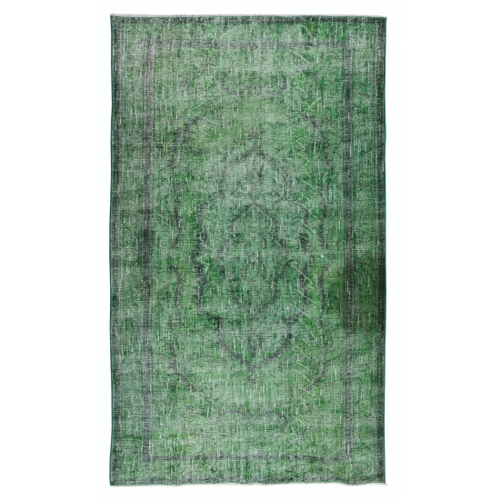 Distressed Handmade Vintage Turkish Rug Over-Dyed in Green, Great 4 Modern Interiors Distressed Handmade Vintage Turkish Rug Over-Dyed in Green, Great 4 Modern Interiors