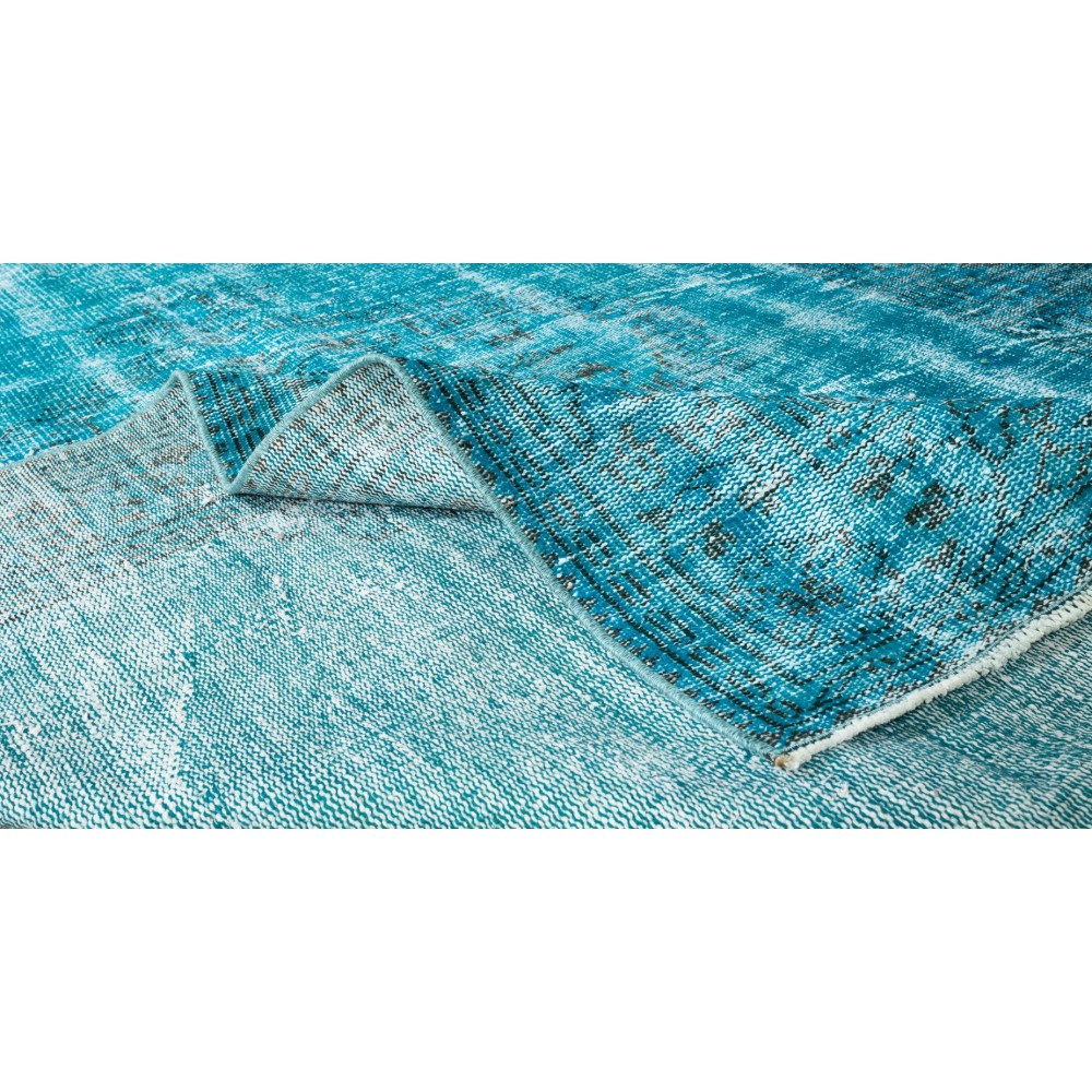 Teal Over-Dyed Rug for Modern Interiors, Vintage Hand-Knotted Turkish Wool Carpet