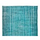 Teal Over-Dyed Rug for Modern Interiors, Vintage Hand-Knotted Turkish Wool Carpet