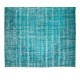 Teal Over-Dyed Rug for Modern Interiors, Vintage Hand-Knotted Turkish Wool Carpet