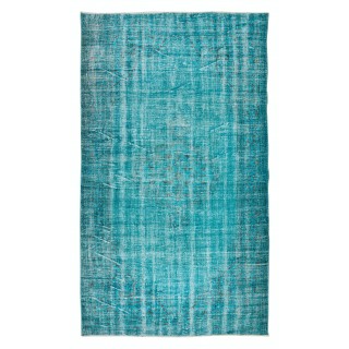 Teal Over-Dyed Rug for Modern Interiors, Vintage Hand-Knotted Turkish Wool Carpet