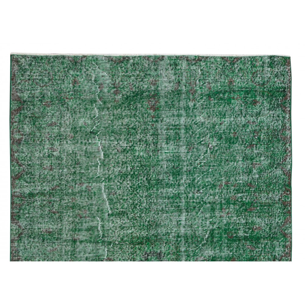 Handmade Vintage Turkish Rug Over-Dyed in Green, Great 4 Modern Interiors