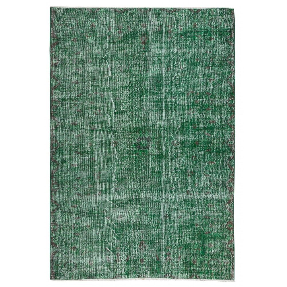 Handmade Vintage Turkish Rug Over-Dyed in Green, Great 4 Modern Interiors