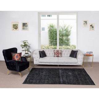 Vintage Handmade Turkish Area Rug Over-Dyed in Black for Modern Interiors