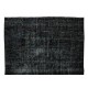 Contemporary Turkish Rug Over-Dyed in Black, Vintage Handmade Wool Carpet