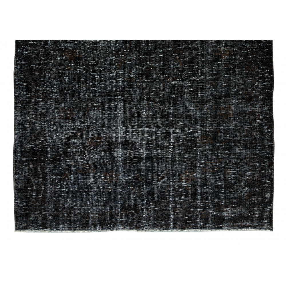 Contemporary Turkish Rug Over-Dyed in Black, Vintage Handmade Wool Carpet