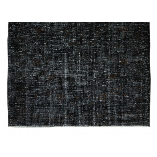 Contemporary Turkish Rug Over-Dyed in Black, Vintage Handmade Wool Carpet