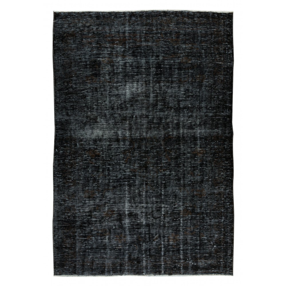 Contemporary Turkish Rug Over-Dyed in Black, Vintage Handmade Wool Carpet