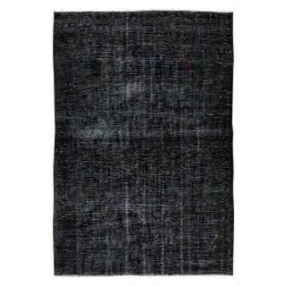 Vintage Handmade Turkish Area Rug Over-Dyed in Black for Modern Interiors