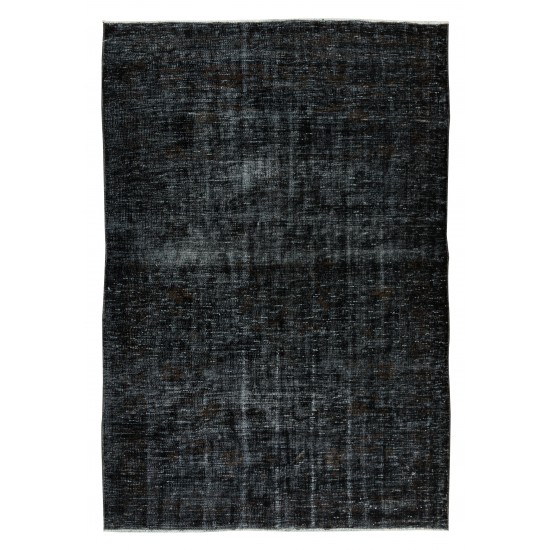 Contemporary Turkish Rug Over-Dyed in Black, Vintage Handmade Wool Carpet