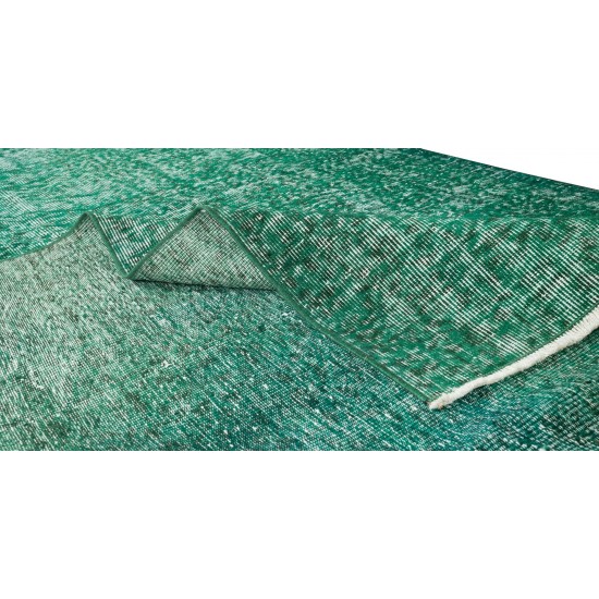 Handmade Vintage Turkish Rug Over-Dyed in Green, Great 4 Modern Interiors