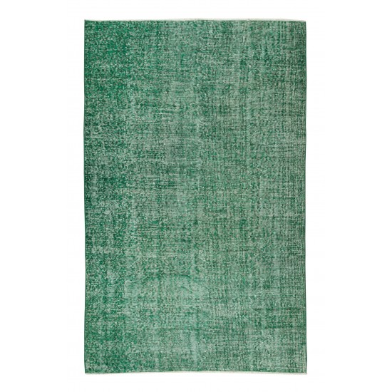 Handmade Vintage Turkish Rug Over-Dyed in Green, Great 4 Modern Interiors