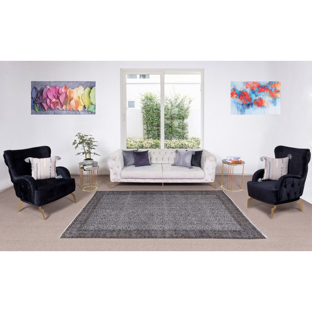 Contemporary Turkish Rug Over-Dyed in Gray, Vintage Turkish Wool Carpet