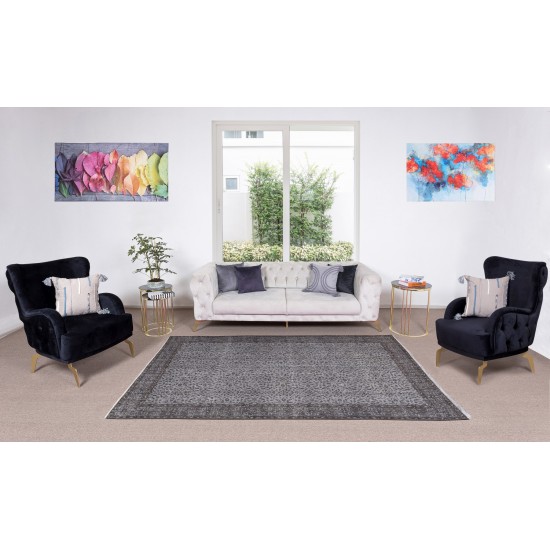 Contemporary Turkish Rug Over-Dyed in Gray, Vintage Turkish Wool Carpet Contemporary Turkish Rug Over-Dyed in Gray, Vintage Turkish Wool Carpet